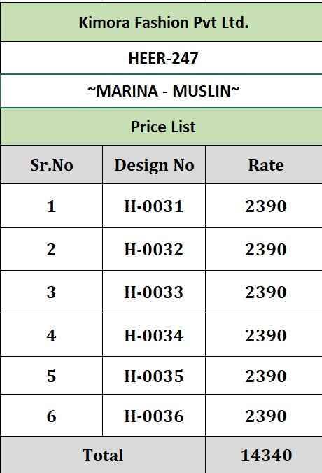 Marina By Kimora 0031 to 0036 Series Designer Festive Suits Collection Beautiful Stylish Fancy Colorful Party Wear & Occasional Wear Pure Muslin Dresses At Wholesale Price